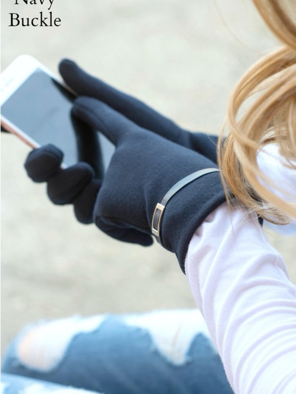 Touchscreen Winter Gloves with Buckle Detail - Navy